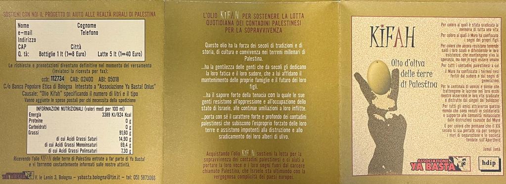 Marzo 2005 – Importazione dalla Palestina dell’Olio Kifah